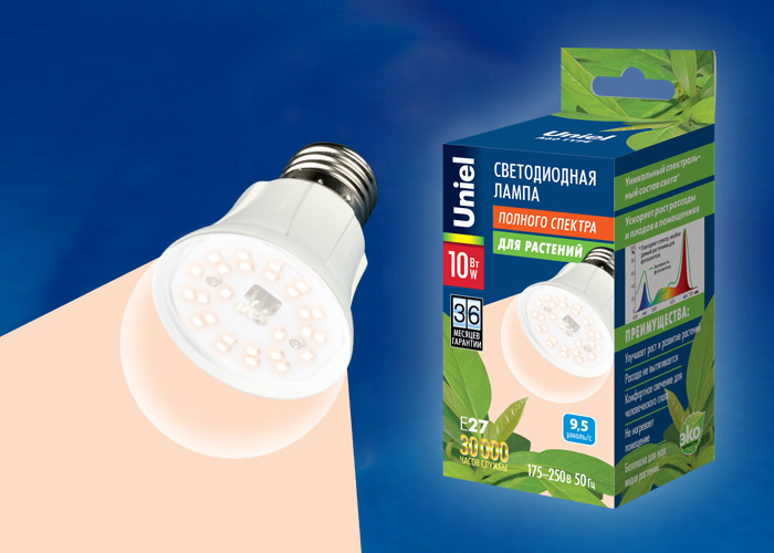 LED-A60-10W/SPFR/E27/CL PLP01WH Лампа светодиодная для растений. Форма A