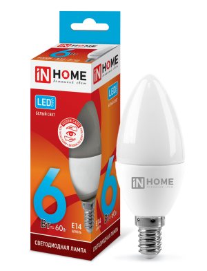 Лампа светодиодная LED-СВЕЧА-VC 6Вт 230В Е14 4000К 570Лм IN HOME Лампа светодиодная LED-СВЕЧА-VC 6Вт 230В Е14 4000К 570Лм IN HOME