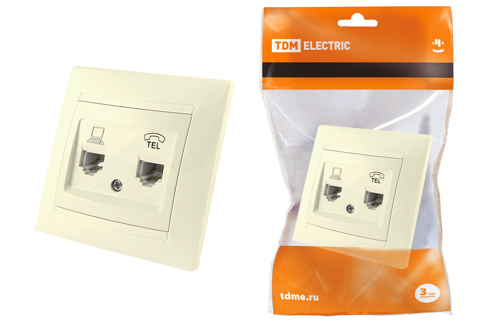 Розетка телефонная RJ11 + компьютерная RJ45 сл. кость Лама Розетка телефонная RJ11 + компьютерная RJ45 сл. кость Лама